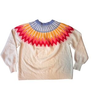 French Connection Sweater XL Pullover Knit Colorful Aztec Geometric Boho